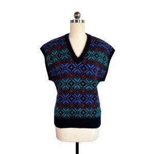 vintage 80s 90s fair isle sweater vest top S christmas holiday winter wool vtg